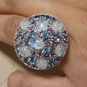 925 Genuine Moonstone,  Blue Topaz  and Amethyst. FIRM.